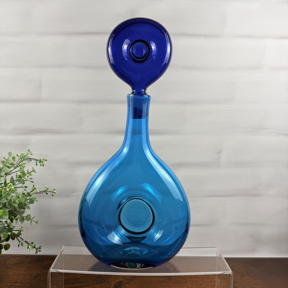 Blenko 5931 Donut Decanter Persian Blue Glass Mid Century Modern